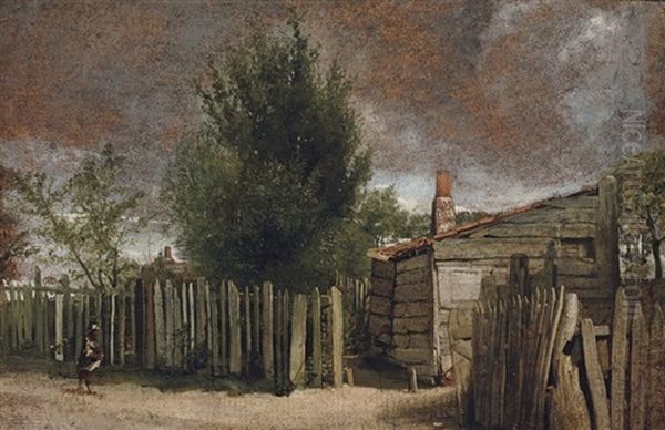 A Wooden Building With A Figure By A Fence Oil Painting by John Constable