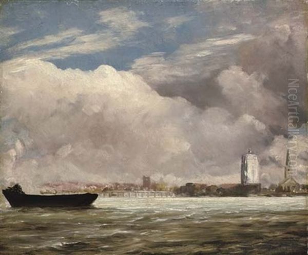 View On The Thames Near Battersea Bridge, With Chelsea Beyond - London Oil Painting by John Constable