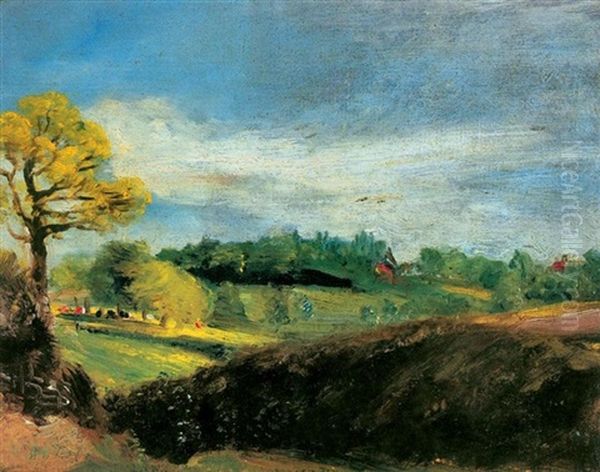 East Bergholt Common: View To The Rectory From The Fields Behind Golding Constable's House Oil Painting by John Constable