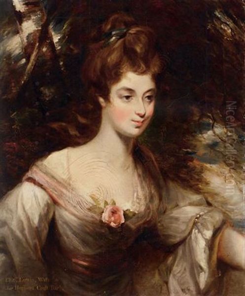 Portrait Of Elizabeth, Lady Croft, In A White Dress With A Pink Sash, In A Wooded Landscape Oil Painting by John Constable