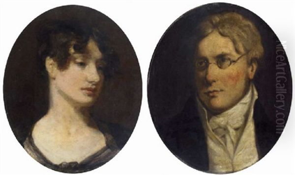 Portrait Of George Gardner, Of Birthwaite Hall, Windermere, In A Black Coat; Portrait Of His Wife, Harriet Hanna Hannoes Cumming In A Grey Dress Oil Painting by John Constable