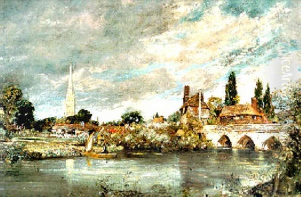 Harnham Bridge Looking Towards Salisbury Cathedral Oil Painting by John Constable