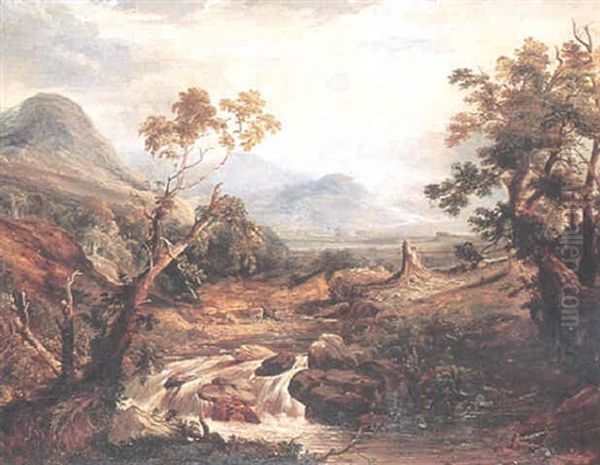 A View In The Highlands - Landsap Med Fors Oil Painting by John Constable