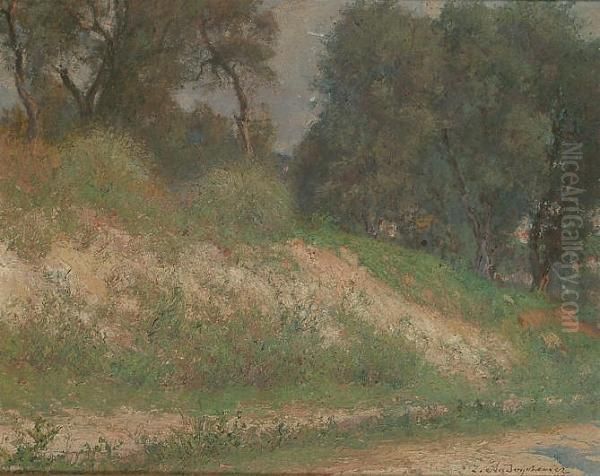 Landscape With Trees By A Bank Oil Painting by Zygmunt Andrychiewicz