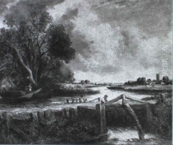 Landscape With Canal Locks Oil Painting by John Constable