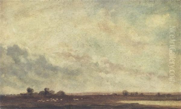 Extensive Landscape With Distant View Of Windmills Oil Painting by Lionel Bicknell Constable