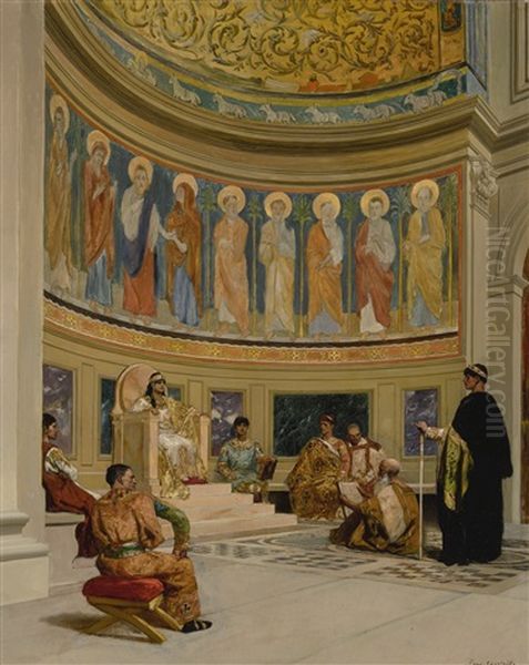 Saint John Chrysostom Exiled By The Empress Eudoxia Oil Painting by Jean Joseph Benjamin Constant