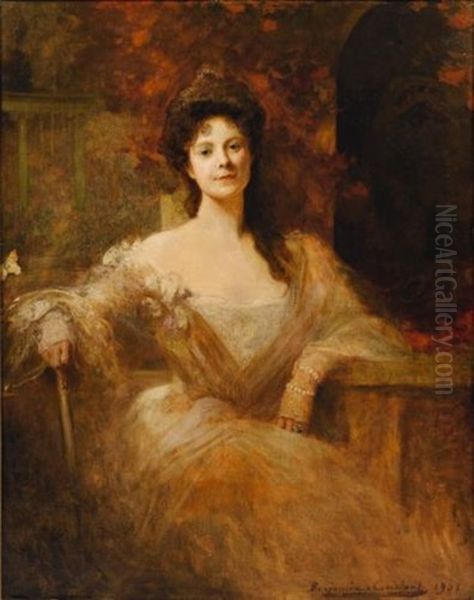 Portrait Of An Elegant Lady Oil Painting by Jean Joseph Benjamin Constant