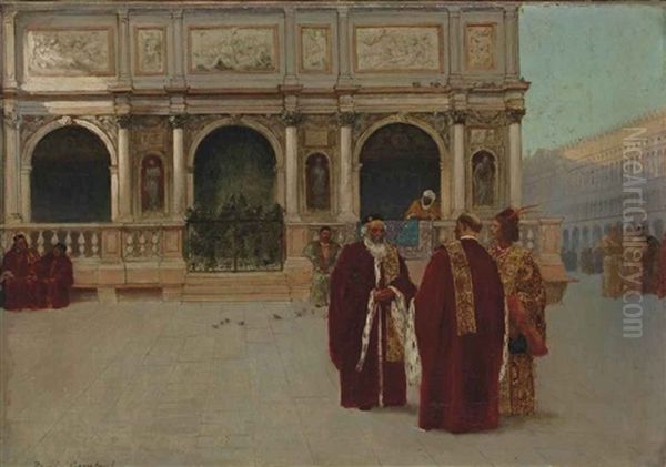 Facade De La Loggetta Sur La Place Saint-marc A Venise Oil Painting by Jean Joseph Benjamin Constant