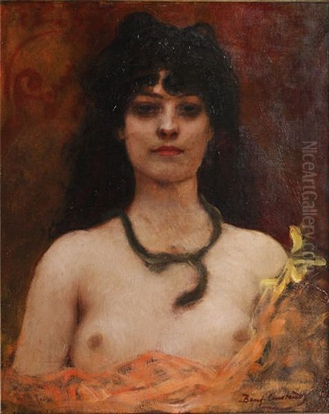 Orientalist Portrait Of A Nude Lady Oil Painting by Jean Joseph Benjamin Constant