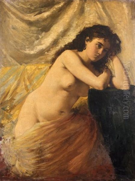 Femme Nue Appuyee Sur Un Gueridon Oil Painting by Jean Joseph Benjamin Constant