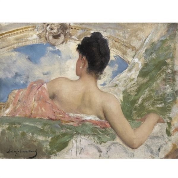 Femme Vue De Dos - A Ceiling Figure In The Opera, Paris (study) Oil Painting by Jean Joseph Benjamin Constant