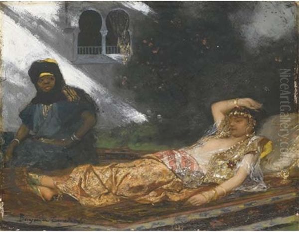 Odalisque Allongee Et Sa Servante Oil Painting by Jean Joseph Benjamin Constant