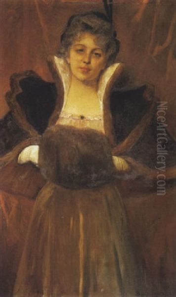 Portrait De Marguerite Hignette Au Manchon En 1900 Oil Painting by Jean Joseph Benjamin Constant