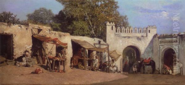 Merchants By A Town Gate Oil Painting by Jean Joseph Benjamin Constant