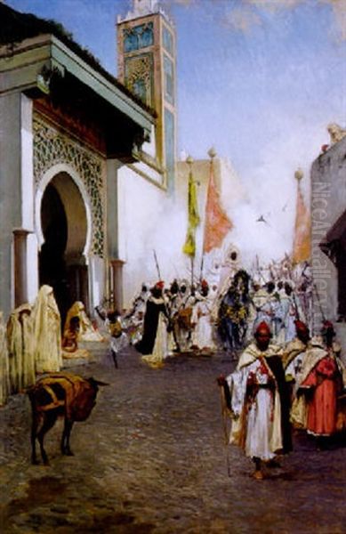 Le Cortege Du Pacha De Tanger Pres De La Grande Mosquee Oil Painting by Jean Joseph Benjamin Constant