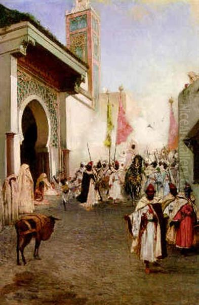 A Procession In An Arab Town Oil Painting by Jean Joseph Benjamin Constant