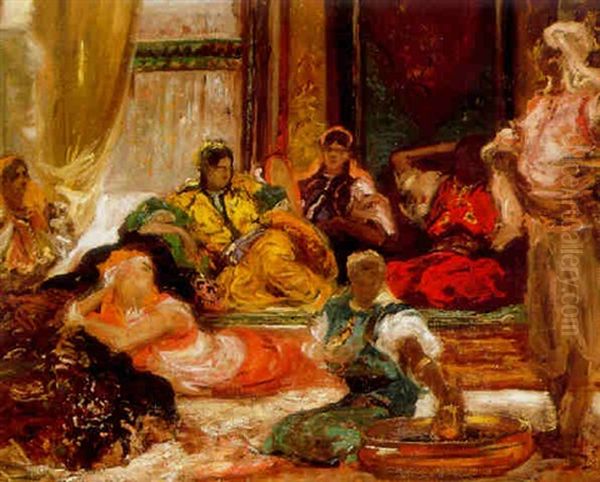 Scene De Harem A Tanger Oil Painting by Jean Joseph Benjamin Constant