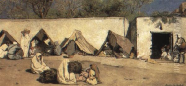 A North African Village Oil Painting by Jean Joseph Benjamin Constant