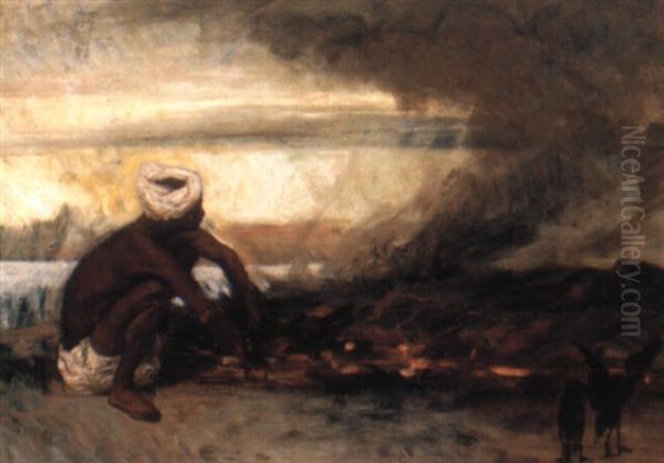 An Arab Lighting A Fire Oil Painting by Jean Joseph Benjamin Constant