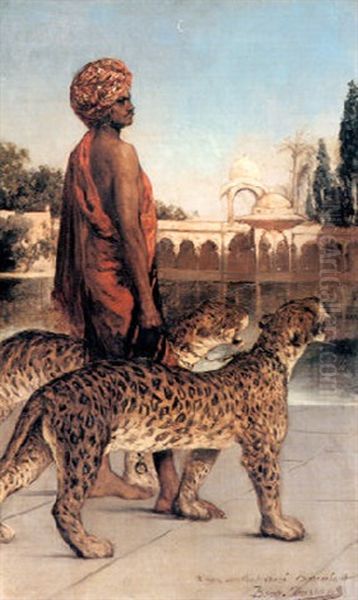 The Palace Guard With Two Leopards Oil Painting by Jean Joseph Benjamin Constant