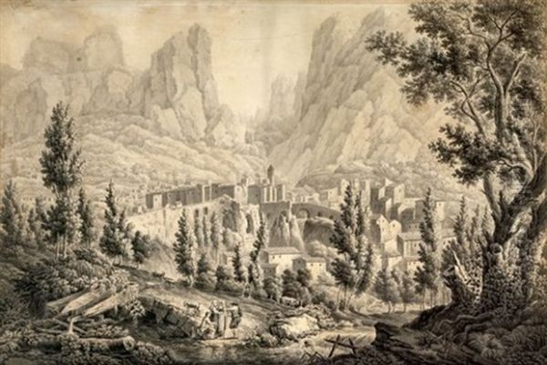 Vue De Moustier Sainte Marie Oil Painting by Jean-Antoine Constantin d'Aix