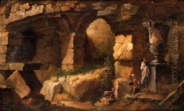 Personnages Dans Les Ruines Du Colisee Oil Painting by Jean-Antoine Constantin d'Aix