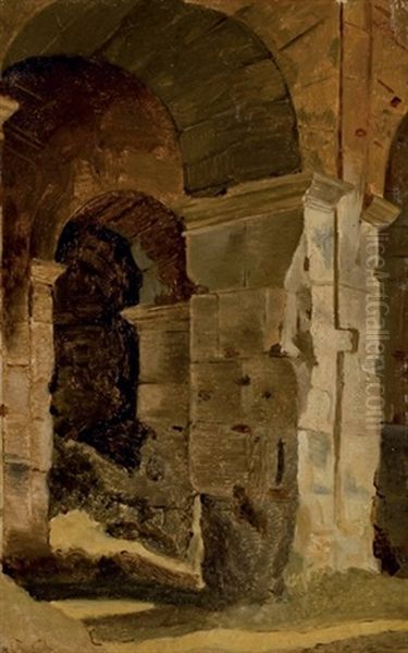 Une Arcade Au Colisee, Rome (study) Oil Painting by Jean-Antoine Constantin d'Aix