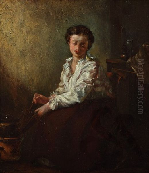 Jeune Fille Au Soufflet Oil Painting by Abraham Constantin