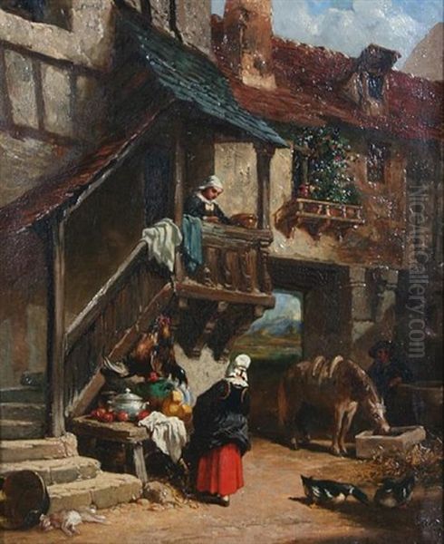 Continental Scene With Figures And Stall By A Gateway Oil Painting by Auguste Aristide Fernand Constantin