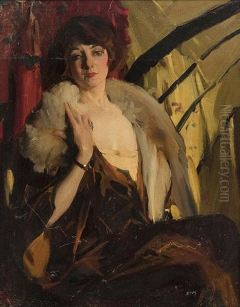 Portrait D'elegante Au Theatre Oil Painting by Virgilio Constantini