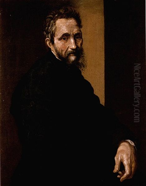 Portrait Of Michelangelo Buonarroti Wearing Black Oil Painting by Jacopo del Conte