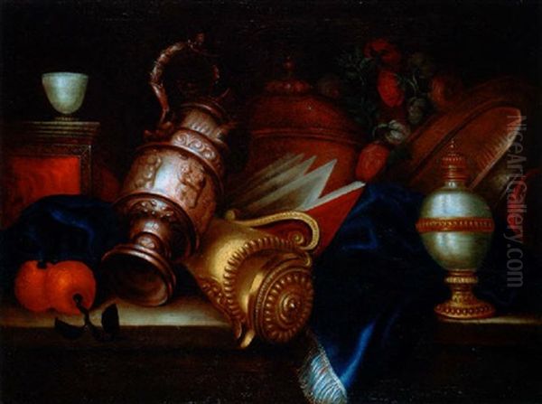 Nature Morte Aux Pieces D'orfevrerie Oil Painting by Meiffren Conte