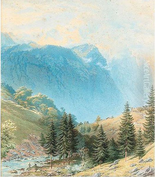 The Jungfrau From Lauterbrunnen, Switzerland Oil Painting by Henry Anelay