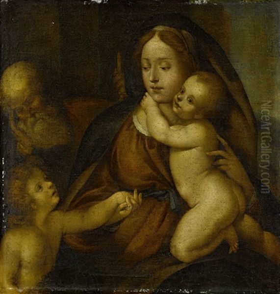 Madonna Mit Kind Und Johannesknaben, Hl. Josef Schlafend Im Hintergrund Oil Painting by Bernardino dei Conti