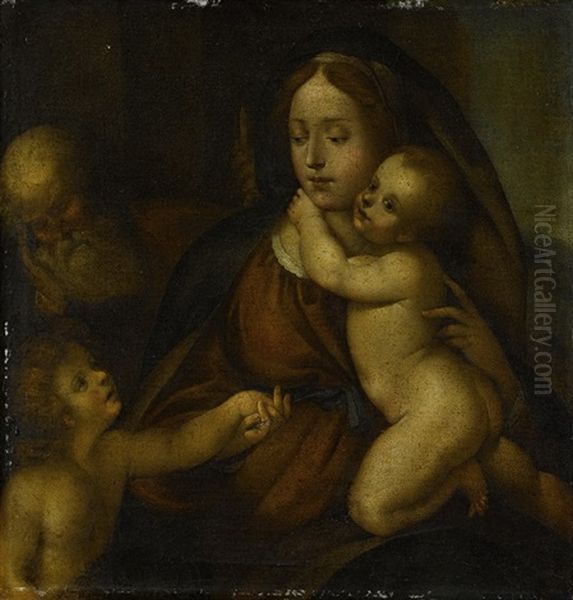 Madonna Mit Kind Und Johannesknaben, Hl. Josef Schlafend Im Hintergrund Oil Painting by Bernardino dei Conti