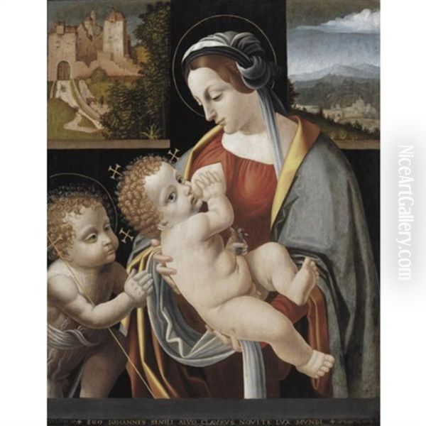 Madonna And Child With The Infant St. John Oil Painting by Bernardino dei Conti