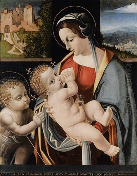 Madonna, Bimbo E San Giovannino Oil Painting by Bernardino dei Conti