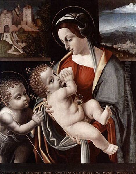 Madonna, Bimbo E San Giovannino Oil Painting by Bernardino dei Conti