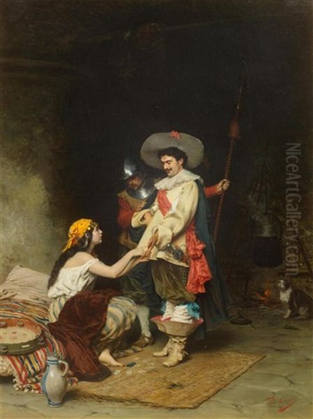 Gypsy Girl With Nobleman Oil Painting by Tito Conti