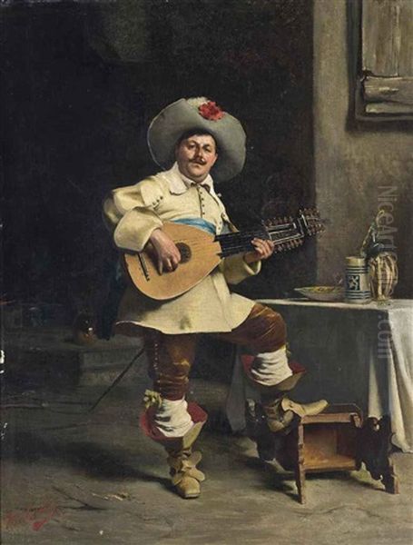 A Mandolin Player Oil Painting by Tito Conti