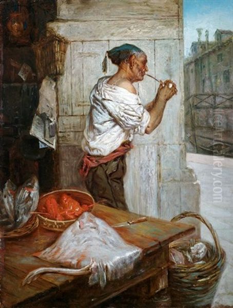 Venezianischer Fischhandler Oil Painting by Tito Conti