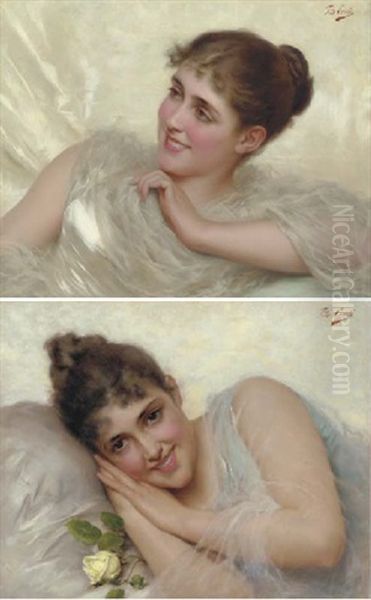 Florentine Beauty (+ Another, Similar; Pair) Oil Painting by Tito Conti