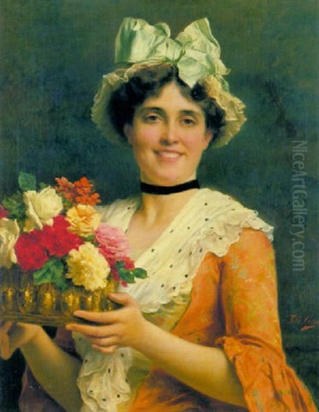 The Flower Arranger Oil Painting by Tito Conti