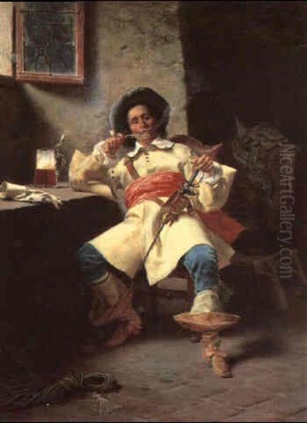 Soldier Carousing Oil Painting by Tito Conti