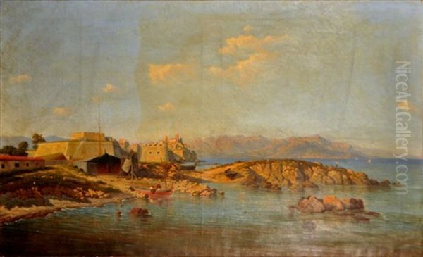 Vue D'un Fort Dans La Baie De Cannes Pres Du Suquet Oil Painting by Joseph Camille Th. Contini