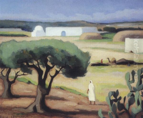 Campement Aux Environs De Kairouan Oil Painting by Emile Contrault