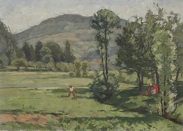 Wiesenlandschaft Mit Mahendem Bauer Bei Sasbachwalden Oil Painting by Walter Conz