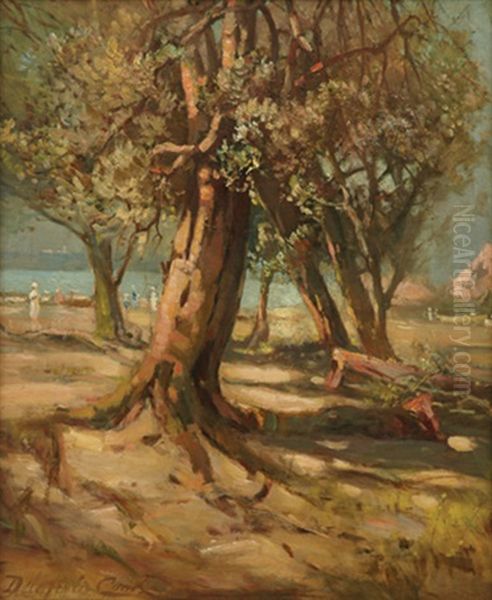 View Through The Trees Towards The Beach Oil Painting by William Delafield Cook Sr.