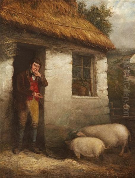 At The Cottage Door Oil Painting by Charles Henry Cook